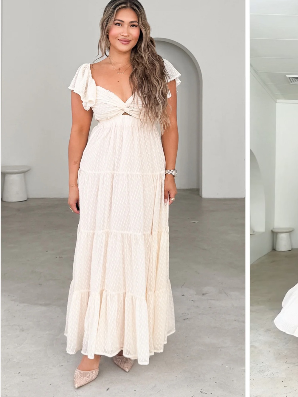 Ivory Tiered Maxi Dress with Twist Front